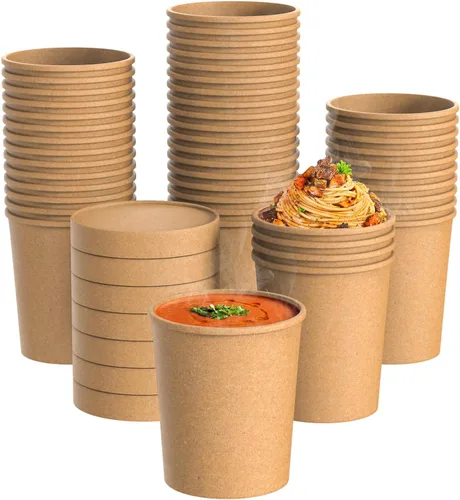 Miniatura 9 de Fit Meal Prep Paquete de 250 recipientes de sopa de papel kraft de 8 onzas con tapa ventilada, vasos de papel caliente o frío, recipiente
