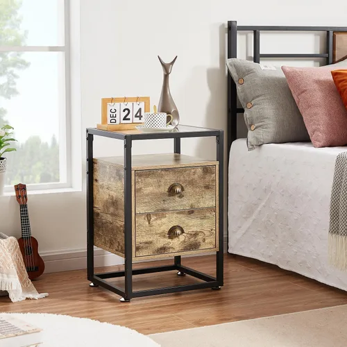 Miniatura 5 de VECELO Mesita de noche moderna con cajón, mesita de noche para sala de estar, dormitorio, vidrio templado, gris