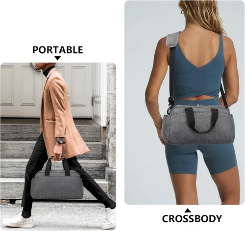 Miniatura 4 de Bolsa de gimnasio pequeña de 14 pulgadas para mujeres y hombres, mini bolsa de lona para viajes, deportes, bolsa de transporte ligera, color gris