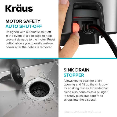 Miniatura 10 de KRAUS WasteGuard KWD100-100MBL - Triturador de basura ultra silencioso de 1 HP con conexión rápida, cubierta de drenaje para fregadero de cocina