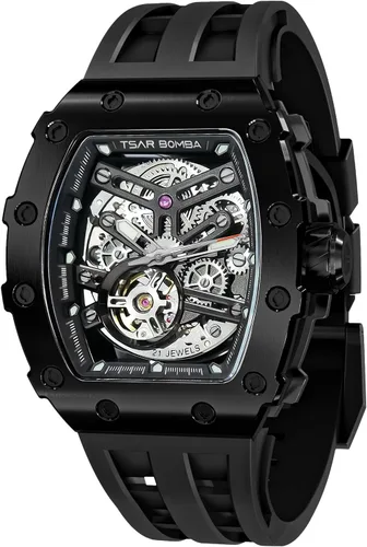 Miniatura 14 de TSAR BOMBA Relojes automáticos para hombre, 164.0 ft, impermeable, reloj mecánico japonés, reloj mecánico para hombre, movimiento Tonneau, caja