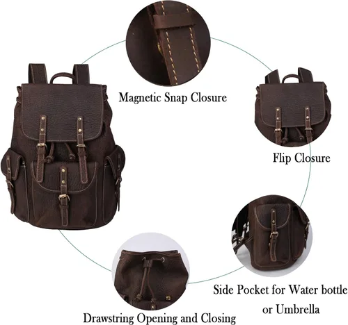 Miniatura 4 de Mochila retro de cuero genuino para hombre, adecuada para portátiles de 16 pulgadas, para viajes de negocios, mochila diaria, Gris, Mochilas de viaje