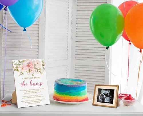 Miniatura 4 de Baby Shower Games a Message from The Bump - Cartel de juego para baby shower, 8 x 11 pulgadas, letrero de juego de madera floral, decoración de mesa