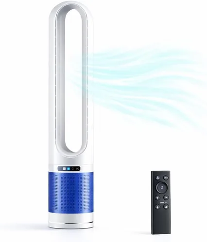 Miniatura 10 de Ventilador de torre para dormitorio, ventilador oscilante sin aspas con control remoto, 5 velocidades, 4 modos, ventilador silencioso de 28 dB, alta