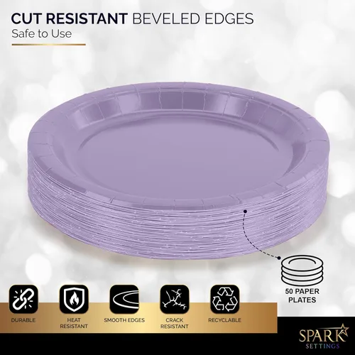 Miniatura 4 de Amcrate Platos de papel desechables lavanda, platos de postre de papel de 7 pulgadas, plato desechable fuerte y resistente para fiestas, cenas