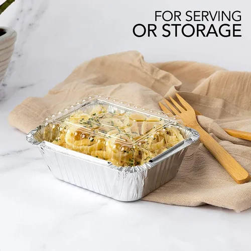 Miniatura 6 de Stock Your Home Sartenes de aluminio pequeños de 1 libra con tapas (paquete de 50), sartenes de aluminio con tapas de plástico transparente