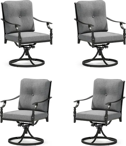Miniatura 13 de MFSTUDIO Juego de 2 sillas de comedor para patio al aire libre, sillas de patio resistentes con cojines, sillas de terraza de hierro forjado