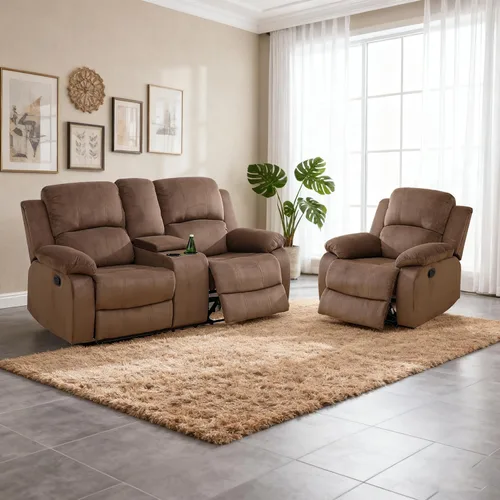 Miniatura 31 de Juego de sofá modular reclinable manual para sala de estar, sofá reclinable en forma de L, seccional de cuero con portavasos/almacenamiento