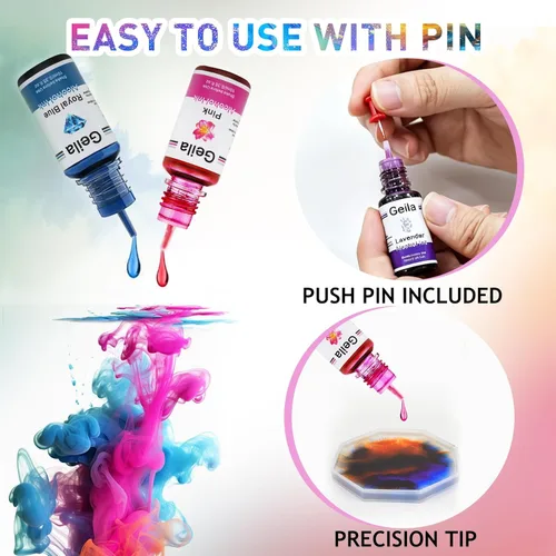 Miniatura 3 de Geila Juego de tintas de alcohol de 24 colores – Tintas de alcohol de alta concentración para resina, tinte vibrante de resina epoxi para placa