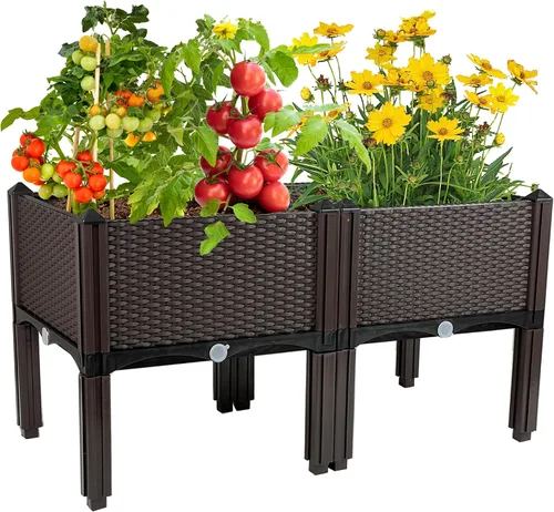 Miniatura 9 de Jardineras elevadas para plantas al aire libre con patas, jardineras rectangulares elevadas, jardín, patio, balcón, terraza para plantar flores