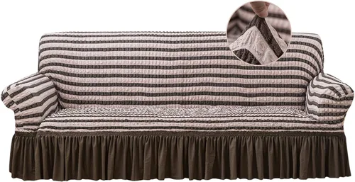 Miniatura 11 de Jeloris Funda Protectora Elástica para Sofá de Dos Plazas de Fácil Ajuste con Falda, Protector de Muebles Universal Duradero Lavable de Alta Beige