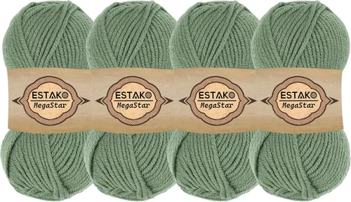Miniatura 30 de Estako Megastar, 3.52 Oz (100g) de hilo de acrílico 75% y lana 25%, suave, peso grueso voluminoso #5 para crochet y tejer 120 yardas (110m)