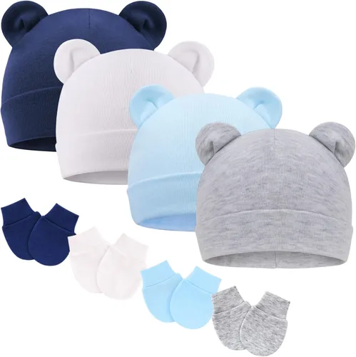 BQUBO - Juego de guantes para bebés recién nacidos, para niños y niñas, gorro de hospital, gorros, guantes para bebés de 0 a 6 meses