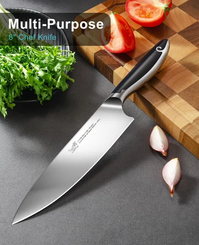 Miniatura 2 de Cuchillo de chef de 8 pulgadas en acero alemán EN1.4116 de alto carbono, ultra afilado, antideslizante, mango de espiga completa, apto