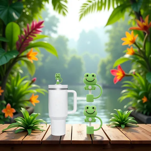 Miniatura 8 de 2 fundas de popote de rana verde para copa Stanley, fundas de silicona compatibles con tazas Stanley, toppers para vasos Stanley de 30 oz/40 onzas