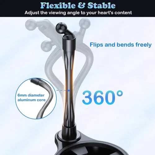 Miniatura 3 de Soporte para teléfono, 2 en 1 actualizado 2025 con base ajustable, cuello de cisne largo rotación de 360°, soporte para teléfono para automóvil, se