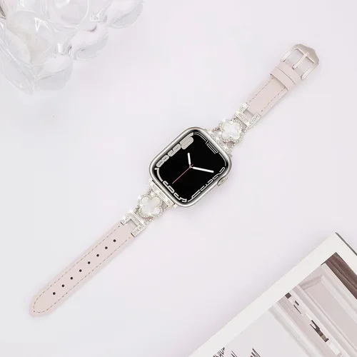 Miniatura 2 de Correa de cuero compatible con Apple Watch para mujeres de 38 mm, 40 mm, 41 mm, 42 mm, Series 10, 9, 8, SE, 7, 6, 5, 4, 3, 2, 1 1 Starlight/Starlight