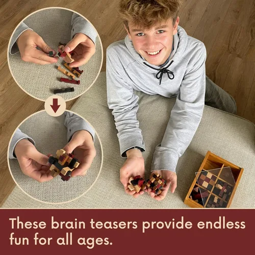 Miniatura 2 de Rompecabezas de madera para el cerebro, paquete de 6 unidades, rompecabezas 3D para adultos y niños, ideas de regalo educativas y divertidas