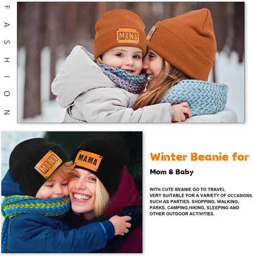 Miniatura 5 de Gorro para padres e hijos,Madre y bebé hija/hijo gorro de punto cálido de invierno,Gorro suave para niños