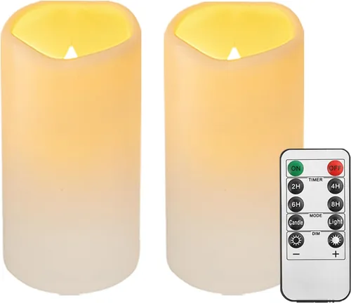Paquete de 2 velas de plástico sin llama para exteriores con control remoto y temporizador, velas LED parpadeantes que funcionan con pilas (3 x 5.5