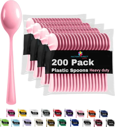 Miniatura 12 de Party Solids - Cubertería de plástico resistente, 200 piezas, cucharas desechables de plástico amarillas, cubiertos, cubiertos Amarillo
