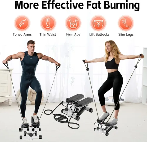Miniatura 2 de Steppers for Exercise at Home, Mini Stepper with Resistance Bands, Hydraulic Fitness Stepper with LCD Monitor, 360LBS Weight Capacity Portable Stair