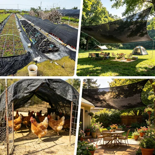 Miniatura 7 de 70 % de tela negra de 10 x 20 pies, protector solar para exteriores con ojales, malla duradera para sombreado, anticongelante para patio, jardín