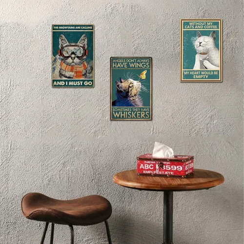 Miniatura 5 de Cartel de metal con texto en inglés «Funny Cat», retro, vintage, 8 x 12 pulgadas