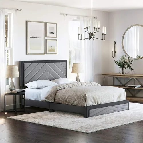 Miniatura 12 de Boyd Sleep Beaumont - Cama de plataforma tapizada con cabecero, base de colchón con 14 soportes de listones de madera, no requiere somier, piel