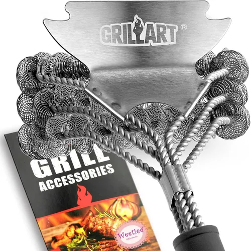 Cepillo de parrilla y raspador sin cerdas, cepillo seguro para barbacoa para parrilla - Limpiador de parrilla de acero inoxidable de 18 pulgadas -