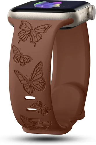 Miniatura 10 de Bandas con grabado de mariposa compatibles con Apple Watch de 41mm 40mm 38mm 49mm 46mm 49mm 46mm 45mm 44mm 42mm, mujeres, correa deportiva de Negro