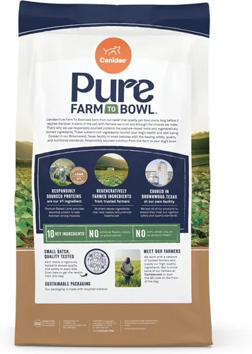 Miniatura 3 de Canidae Pure Farm to Bowl - Alimento seco para perros con cordero criado en pastos y batata, sin granos, 4 libras