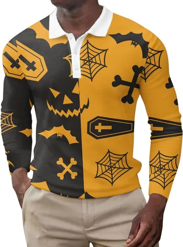 Ciewfwe Mens Golf Polo Shirts Christmas Halloween Long Sleeve 14 Zipper Polo Shirts Autumn Wicking Quick Dry Athletic Tops