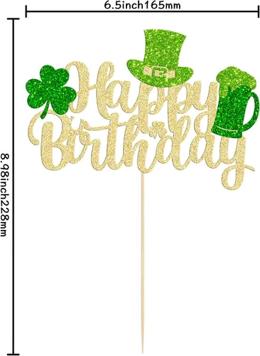 Miniatura 2 de Gyufise 1 decoración para pastel del día de San Patricio, trébol verde con purpurina de cuatro hojas, decoración de pastel de cumpleaños, decoración
