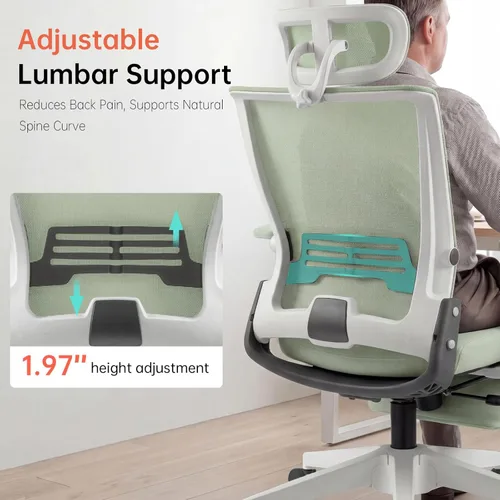 Miniatura 8 de Silla de oficina plegable con reposapiés, silla de oficina ergonómica con soporte lumbar ajustable, reposacabezas, reposabrazos, silla de escritorio