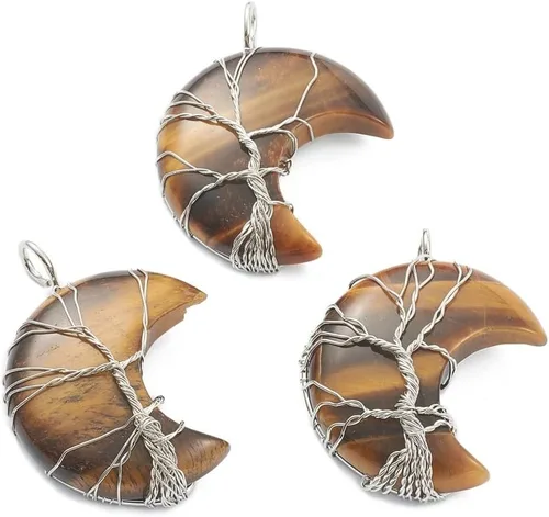 Miniatura 12 de Beadthoven - Dijes de árbol de la vida con luna creciente, dijes de piedra de amatista, colgantes de piedras naturales envueltas en alambre, dijes