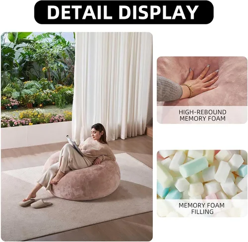 Miniatura 5 de Puf de 3 pies, puf con relleno, espuma viscoelástica altamente resistente, puf redondo de felpa, mueble para sala moderna, silla de lectura de ocio