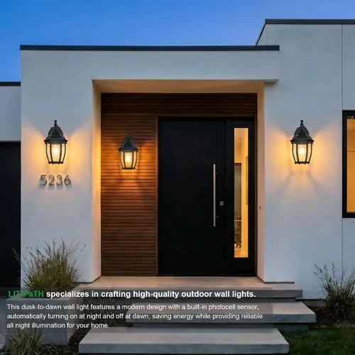 Miniatura 7 de LIT-PaTH Farol de pared para exteriores del atardecer al amanecer, aplique de pared como accesorio de iluminación de porche con base mediana E26
