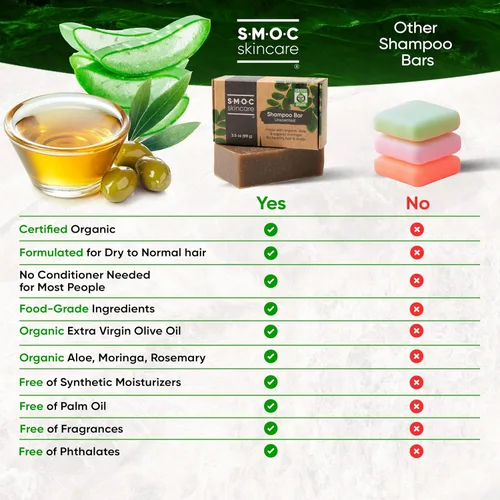 Miniatura 5 de Barra de champú orgánica certificada para cabello seco a normal, romero y moringa para el crecimiento del cabello, aloe y aceite de oliva virgen