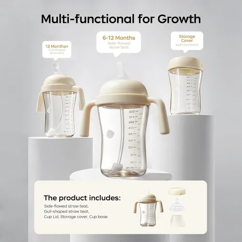 Miniatura 5 de Bc Babycare: vaso para sorber con pezones y asas para niños de 6+ meses, vaso antiderrame para sorber, tazas con pajita para niños pequeños con Beige