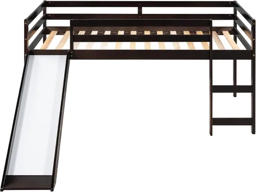 Miniatura 6 de Harper & Bright Designs Cama alta baja con tobogán, marco de cama individual de madera maciza para niños con tobogán y escaleras, no necesita somier