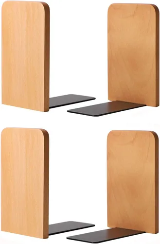 Miniatura 10 de Muso Wood Sujetalibros para estantes, sujetalibros antideslizantes, soporte de madera resistente para libros y películas (haya 1 par)
