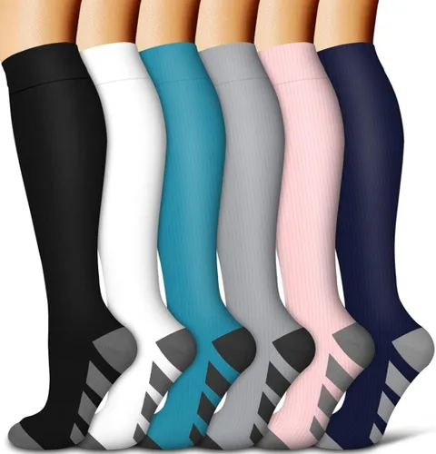 Laite Hebe Calcetines de compresión para mujeres y hombres (6 pares) - Calcetines de apoyo graduados para correr, deportes atléticos