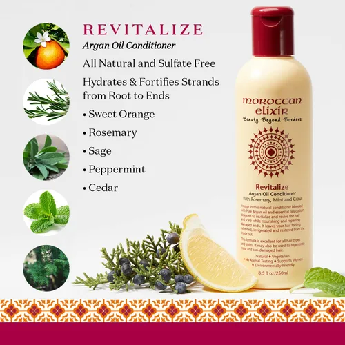 Miniatura 7 de Moroccan Elixir Acondicionador revitalize de aceite de argán para cabello seco, dañado, teñido y sin sulfatos, parabenos y silicona, acondicionador