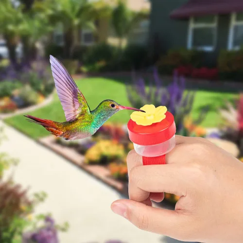 Miniatura 6 de Comederos de Anillo para Colibríes de Mano, 4 Piezas Mini Comedero de Mano para Colibríes con 4 Piezas Cepillo de Limpieza, Comederos de Pájaros