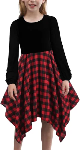 Miniatura 3 de KYMIDY Vestido midi alto y bajo para niñas, de manga larga, estilo bohemio, con vuelo, casual, con bolsillos, para niños de 6 a 12 años