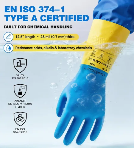 Miniatura 2 de AnTools 2 pares de guantes de goma y neopreno resistentes a productos químicos, guantes industriales de protección para resistir ácidos, álcalis