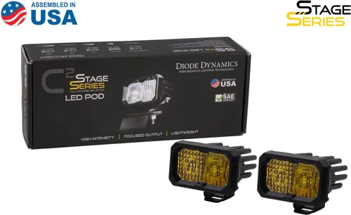 Miniatura 4 de Diode Dynamics C2 1.0 SAE Pod LED deportivo estándar amarillo (par), Combo con retroiluminación ámbar