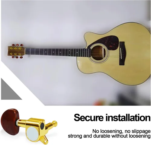 Miniatura 6 de SAPHUE 6 clavijas de afinación de guitarra 3L3R, botón ovalado grande sellado, clavijas de afinación de guitarra, afinadores de cabezales de Marrón