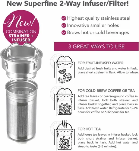 Miniatura 3 de Teabloom - El vaso y termo de viaje ORIGINAL All-Brew El favorito de OPRAH Botella de agua aislada de 16oz/480ml / frasco de té / taza de café